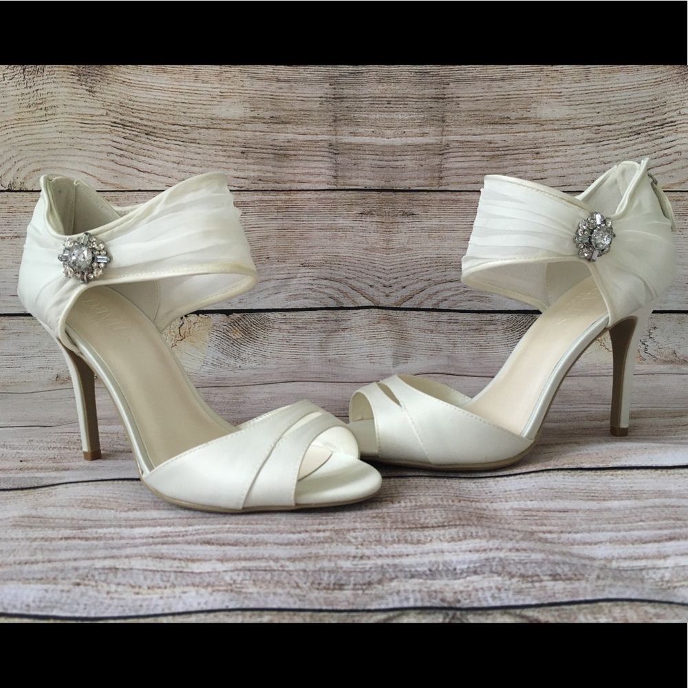 David’s Bridal Chiffon Ruched Heel with Crystal